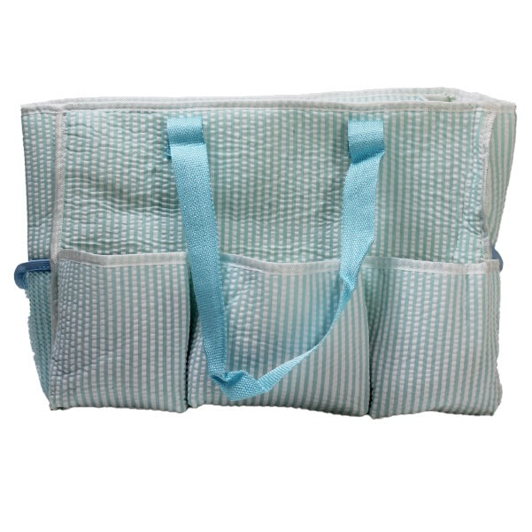 Aqua Seersucker Diaper Bag